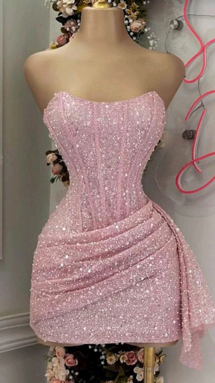 Luolandi Sweet Sheath Strapless Sequins Party Dress Mini Dress Birthday Outfits Lovely Homecoming Dress