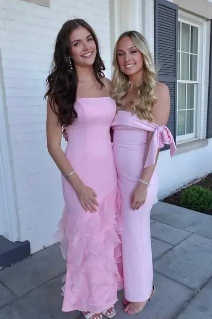 Luolandi Sweet Strapless Sleeveless Ruffle Graduation Dress Cute Long Party Prom Dress