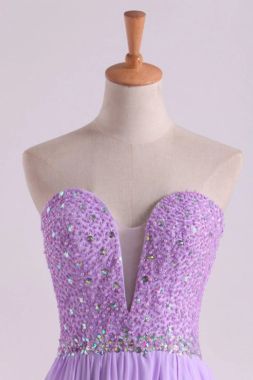 Luolandi Sweetheart Beaded Bodice Party Dresses Chiffon With Slit A Line Sexy Evening Dress