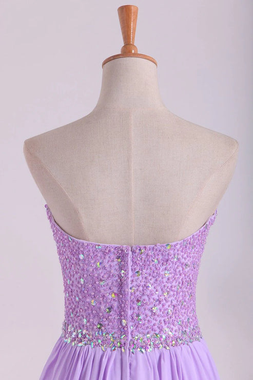 Luolandi Sweetheart Beaded Bodice Party Dresses Chiffon With Slit A Line Sexy Evening Dress