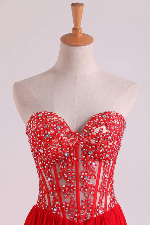 Luolandi Sweetheart Embellished Tulle Bodice With Beaded Applique Pick Up Flowing Chiffon Party Dress Sexy Evening Dress