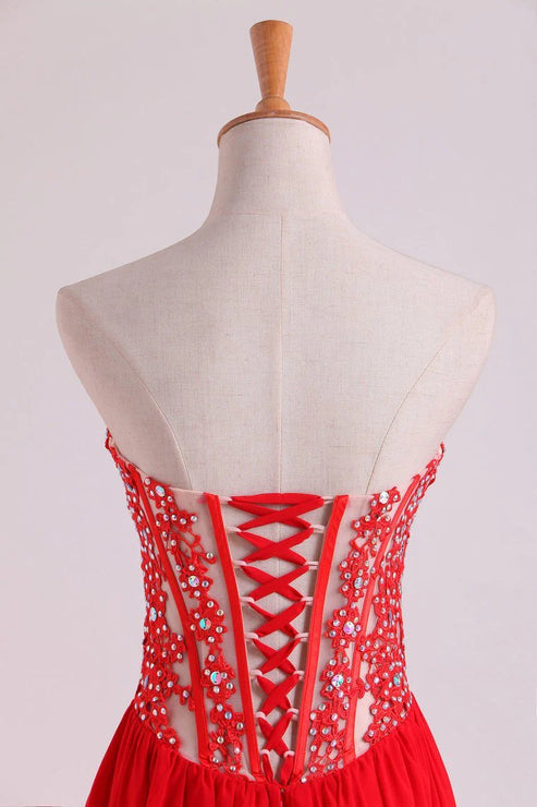 Luolandi Sweetheart Embellished Tulle Bodice With Beaded Applique Pick Up Flowing Chiffon Party Dress Sexy Evening Dress