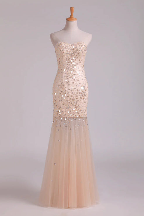 Luolandi Sweetheart Floor Length Party Dresses Mermaid Tulle With Beading Sparkly