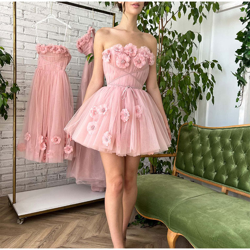 Luolandi A-Line Shining Sweetheart Short Mini Homecoming Dresses with 3D Flower Beautiful