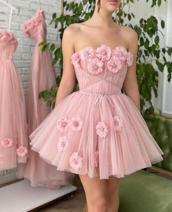 Luolandi A-Line Shining Sweetheart Short Mini Homecoming Dresses with 3D Flower Beautiful