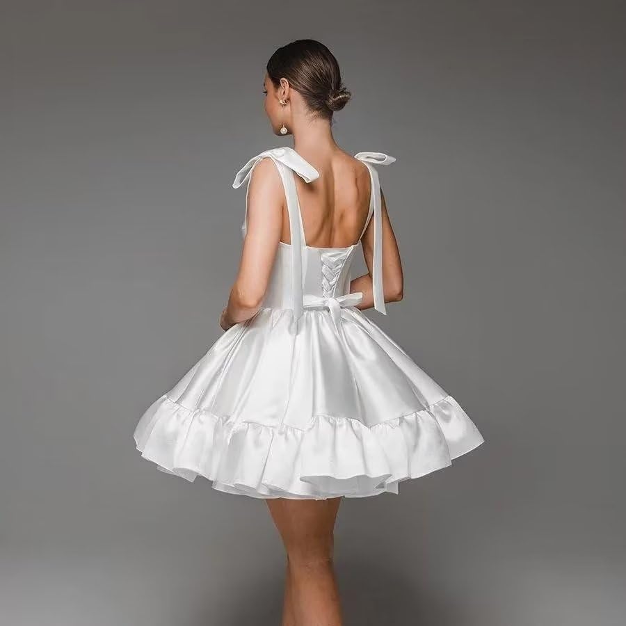 Luolandi Sweetheart A line Straps Satin Short Homecoming Dress Cute Graduation Dress Lovely Birthday Party Dress With Bow