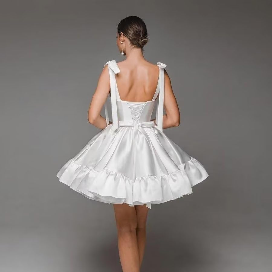 Luolandi Sweetheart A line Straps Satin Short Homecoming Dress Cute Graduation Dress Lovely Birthday Party Dress With Bow