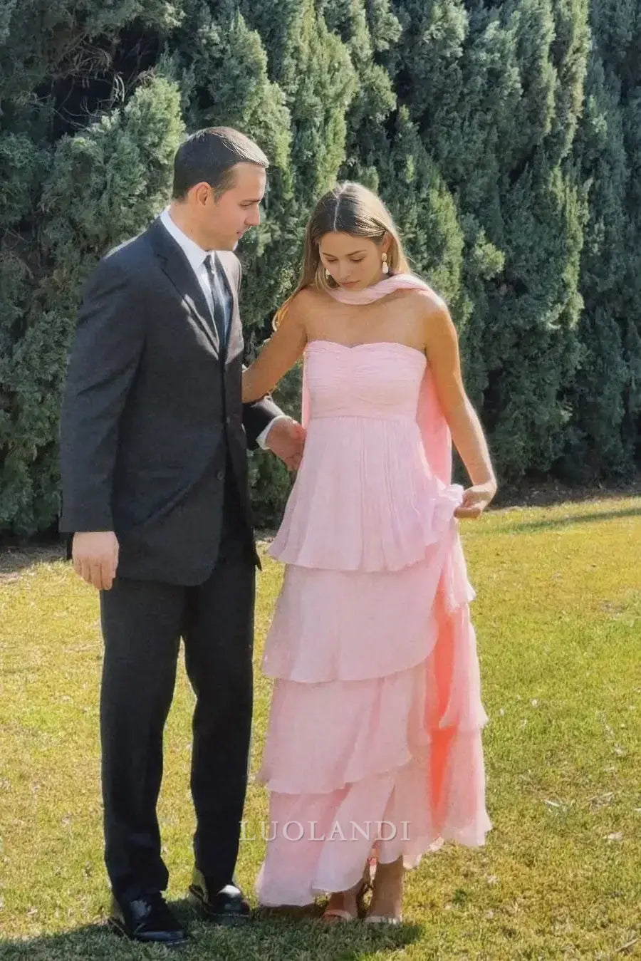 Luolandi Sweetheart A-Line Tiered Long Prom Dress Charming Party Dress Elegant Wedding Guest Dress