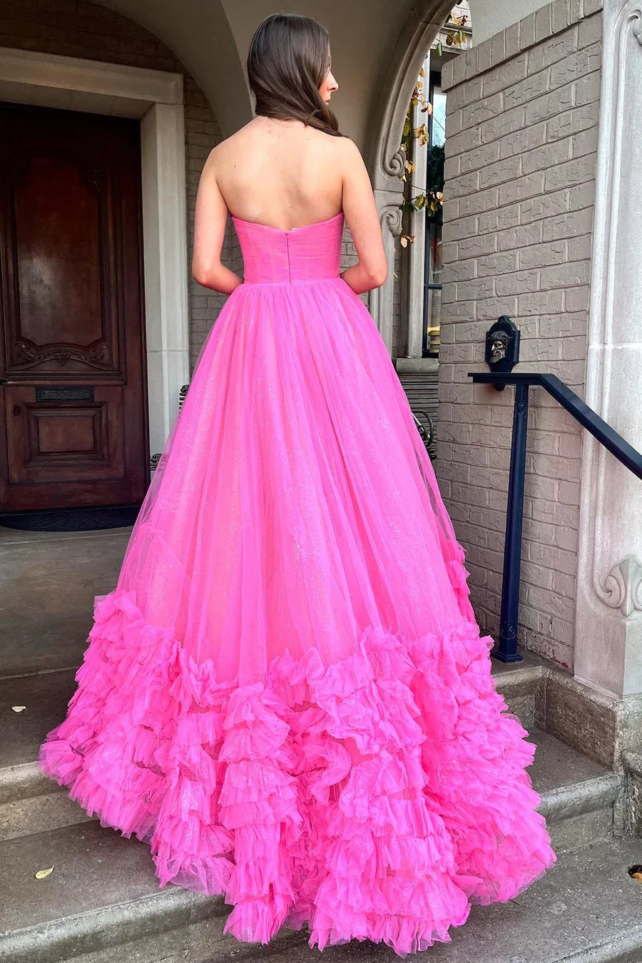 Luolandi Sweetheart A-Line Strapless Tulle Tiered Long Prom Dress Charming Evening Party Dress