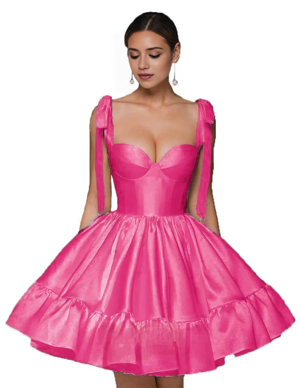 Luolandi Sweetheart A line Straps Satin Short Homecoming Dress Cute Graduation Dress Lovely Birthday Party Dress With Bow