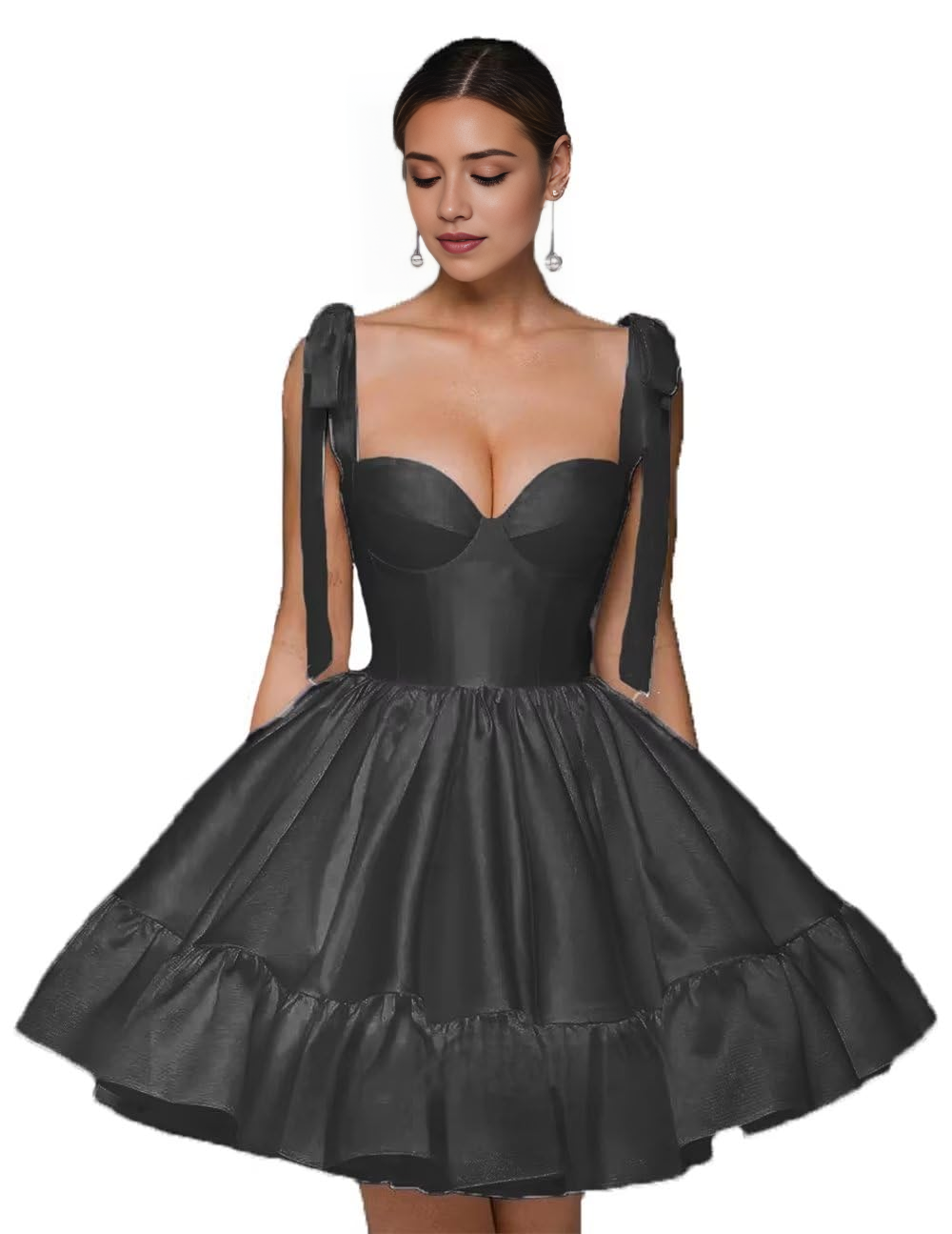 Luolandi Sweetheart A line Straps Satin Short Homecoming Dress Cute Graduation Dress Lovely Birthday Party Dress With Bow