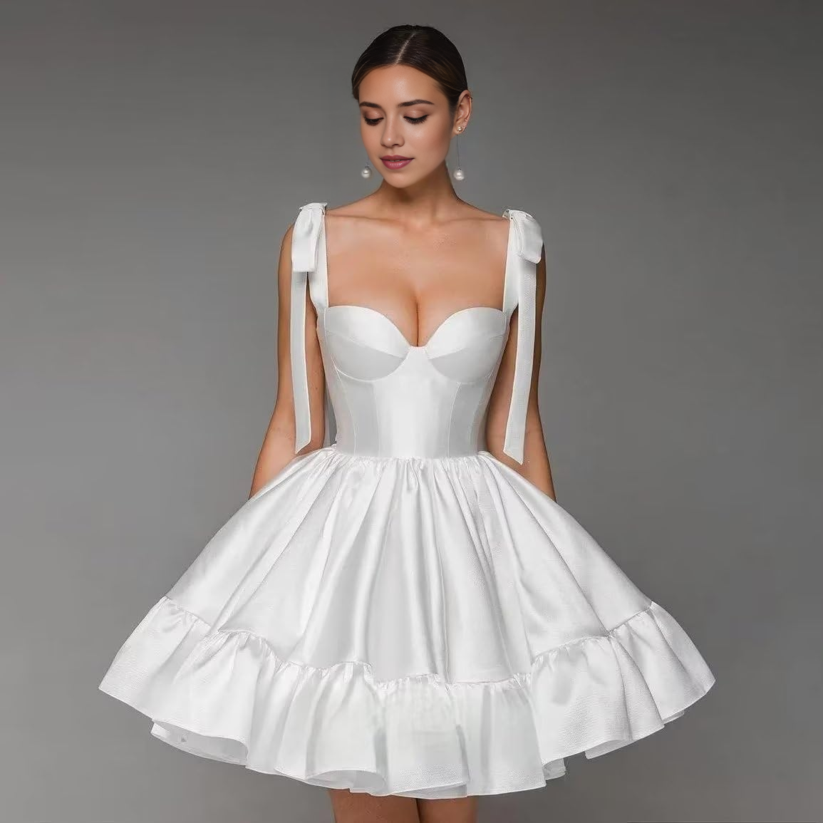 Luolandi Sweetheart A line Straps Satin Short Homecoming Dress Cute Graduation Dress Lovely Birthday Party Dress With Bow