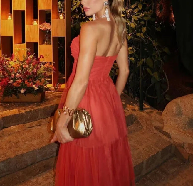 Luolandi Sweetheart Strapless A-Line Tulle Long Prom Dress Charming Formal Dress Elegant Evening Party Dress