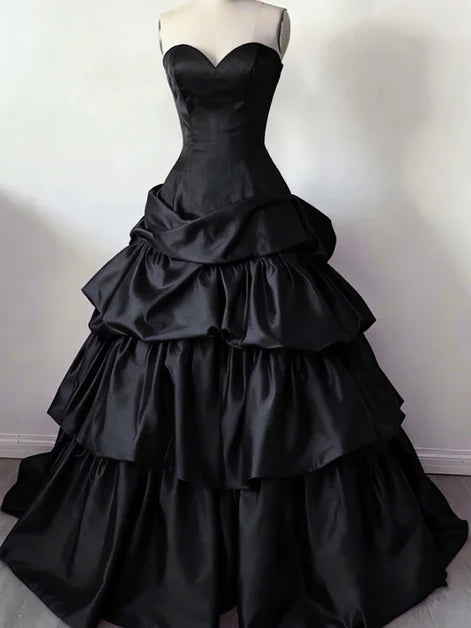 Luolandi Sweetheart Strapless Sleeveless Satin Lace Up Back Long Formal Prom Dress Elegant Evening Party Dress