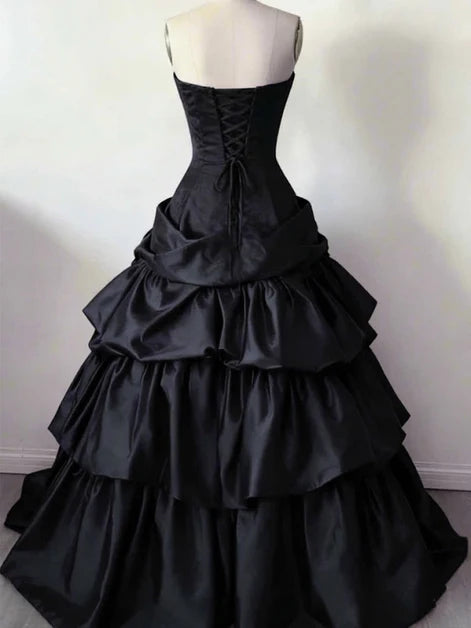Luolandi Sweetheart Strapless Sleeveless Satin Lace Up Back Long Formal Prom Dress Elegant Evening Party Dress