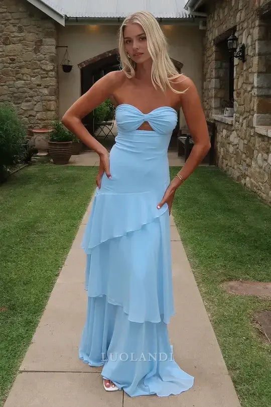 Luolandi Sweetheart Strapless Tiered Long Prom Dress Elegant Evening Party Dress Charming Wedding Guest Dress