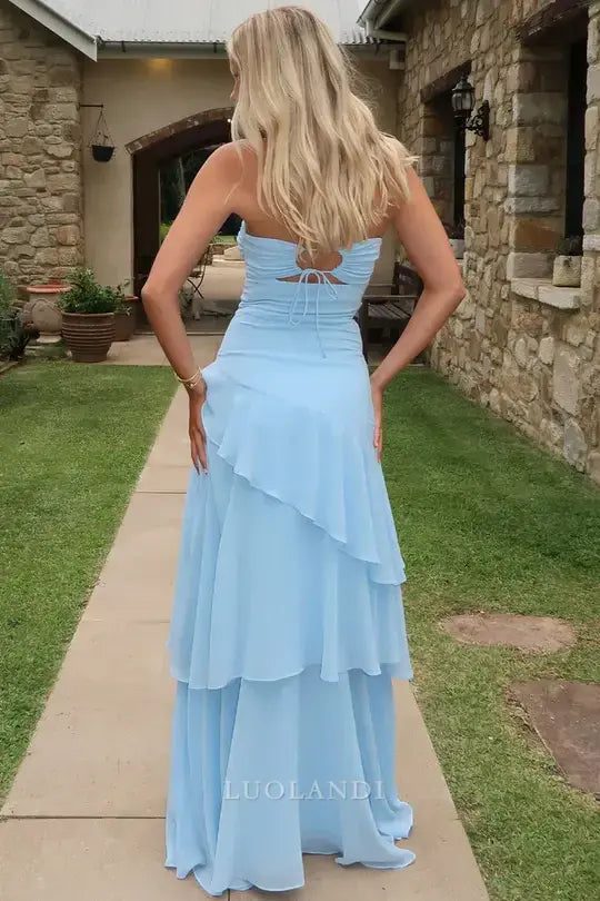 Luolandi Sweetheart Strapless Tiered Long Prom Dress Elegant Evening Party Dress Charming Wedding Guest Dress