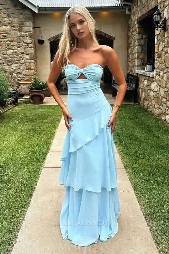 Luolandi Sweetheart Strapless Tiered Long Prom Dress Elegant Evening Party Dress Charming Wedding Guest Dress