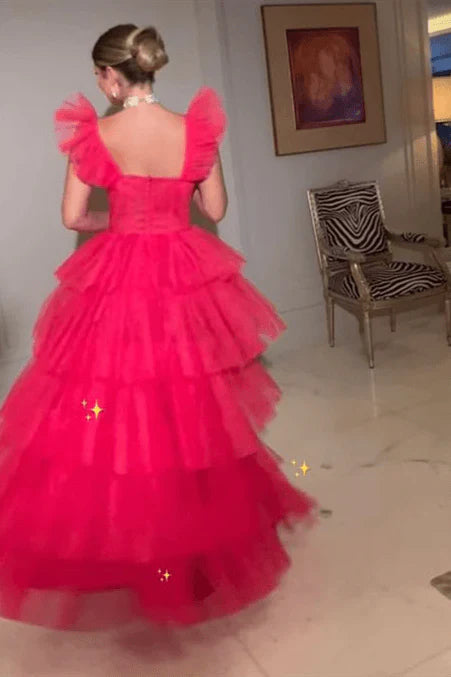 Luolandi Sweetheart Tiered Ruffles Tulle A-Line Long Party Dress Charming Evening Dress Prom Dress