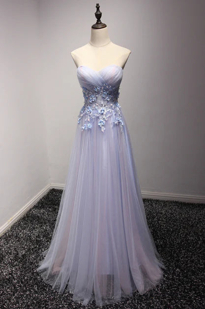 Luolandi Light Blue and Pink Charming Sweetheart Lace Party Dress Formal Dress Off Shoulder Prom Dress