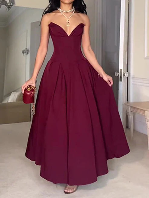 Luolandi Strapless A-Line Elegant Long Party Gown Wedding Guest Dress Sexy Evening Dress Formal Dress