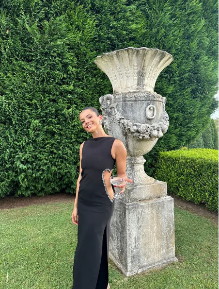 Luolandi Black Cut Out Simple Party Dress with Slit Charming Evening Dress Formal Dress