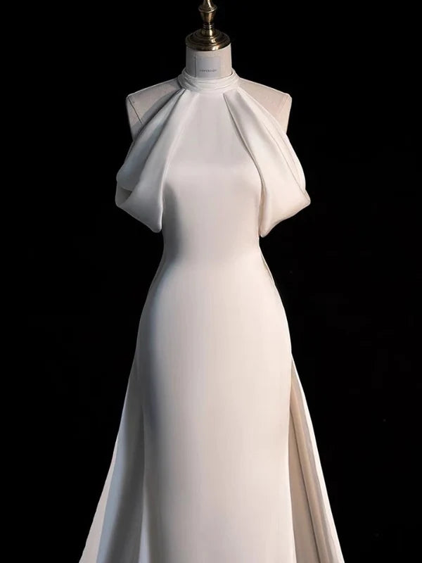 Luolandi Gorgeous Halter Mermaid Long Party Dress Light Wedding Dress with Train Elegant