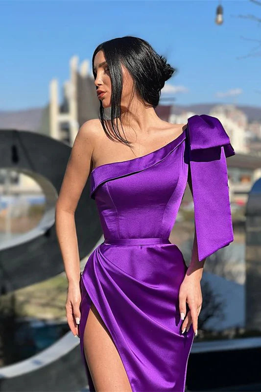 Luolandi Purple One Shoulder Mermaid Evening Dress Long With Split Sexy Party Dress Formal Dress