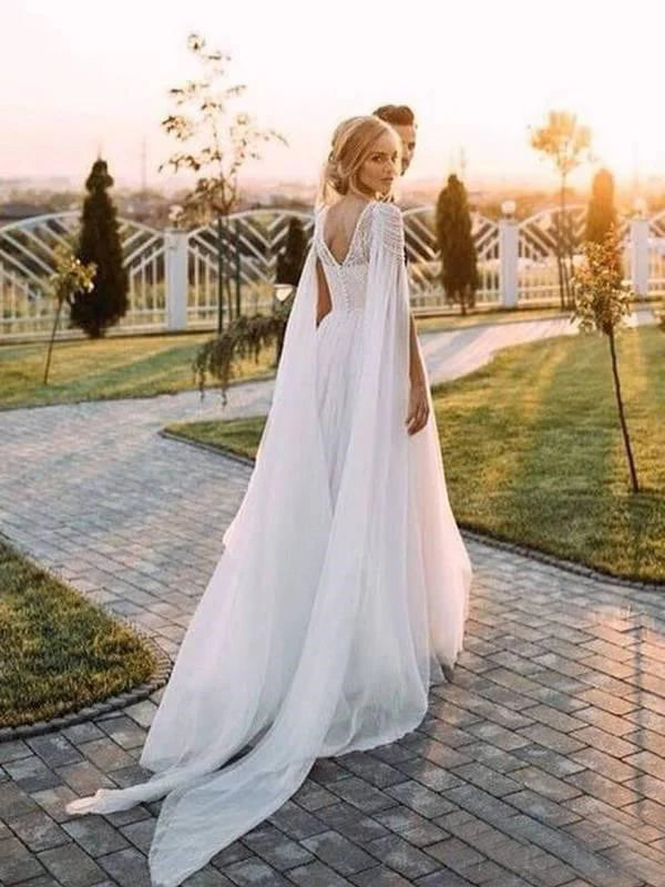 Luolandi Exquisite Tulle Wedding Dresses Long A-line Bridal Gowns With Pearls Charming Bridal Gown