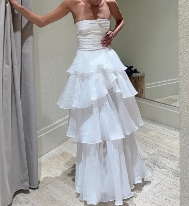 Luolandi Strapless A-Line Layers Long Prom Dress Light Wedding Dress Off Shoulder Charming Evening Dress