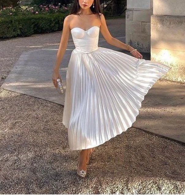 Luolandi Sweetheart Strapless Pleats Long Prom Dress Wedding Guest Dress Sexy Party Dress