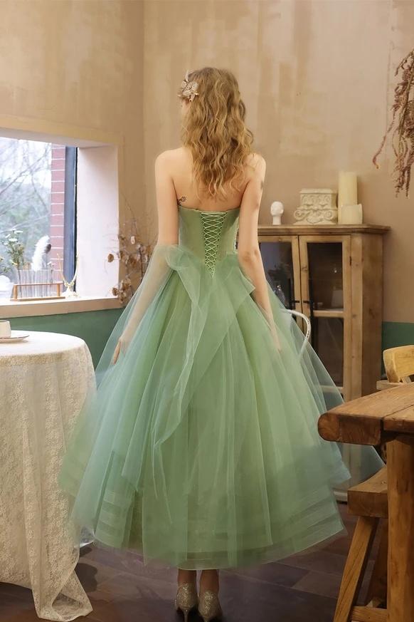 Luolandi Charming Strapless Ruffles Tea Length Lace Up Tulle Homecoming Dress Short Prom Dresses Beautiful