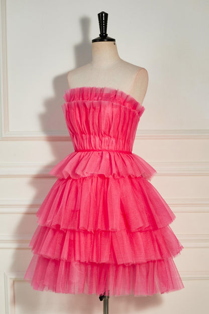 Strapless Tiered Homecoming Dresses Tulle Cocktail Dresses Short