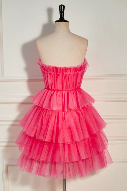 Strapless Tiered Homecoming Dresses Tulle Cocktail Dresses Short