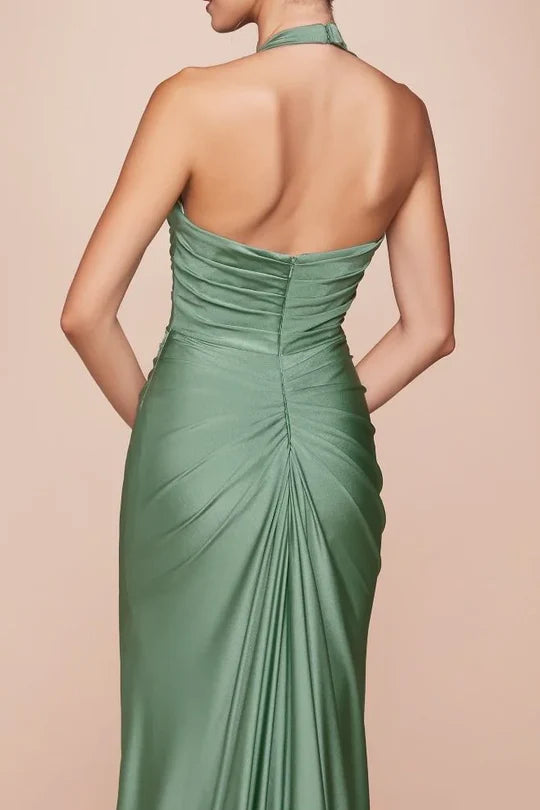 Luolandi Dress Elegant Halter Ruched Long Bridesmaid Dress With Slit Charming Evening Party Dress