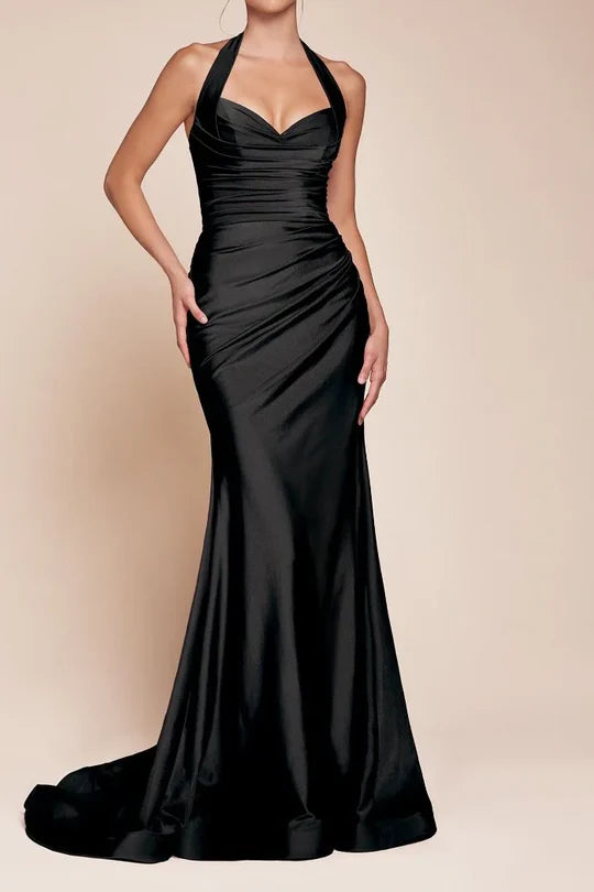 Luolandi Dress Elegant Halter Ruched Long Bridesmaid Dress With Slit Charming Evening Party Dress