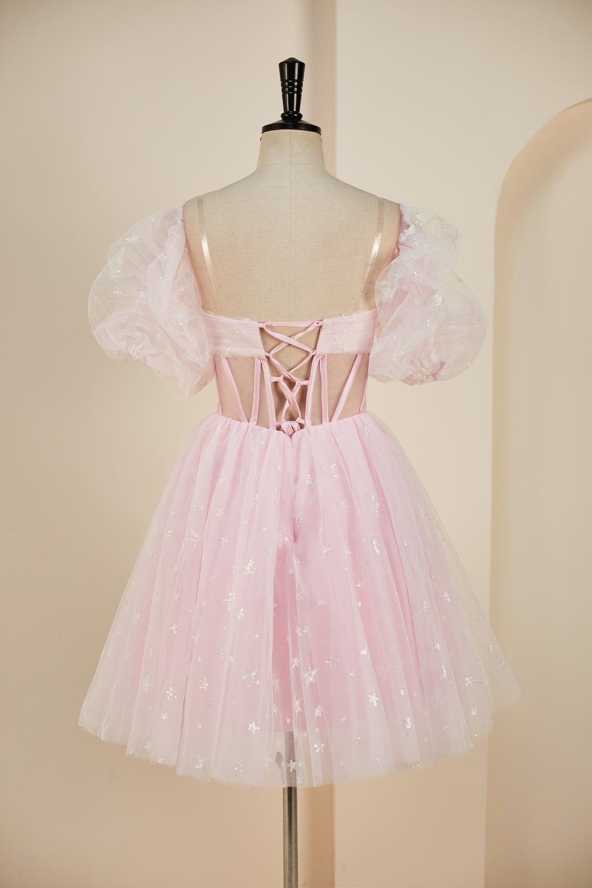 Luolandi Cute A Line Sweetheart Lace up Strapless Tulle Homecoming Dress with Detachable Sleeves