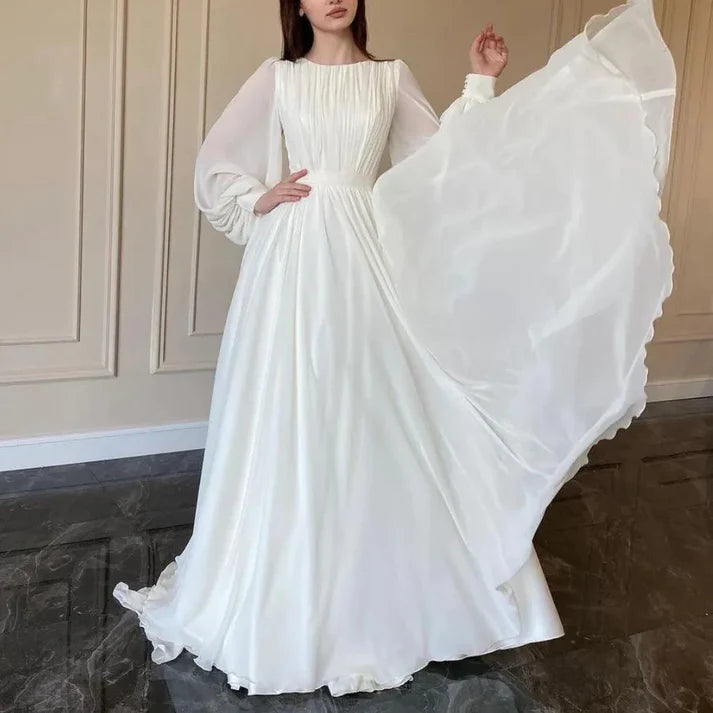 Luolandi Elegant A-Line Long Sleeves Modest Long Dress Charming Evening Dress Party Dress