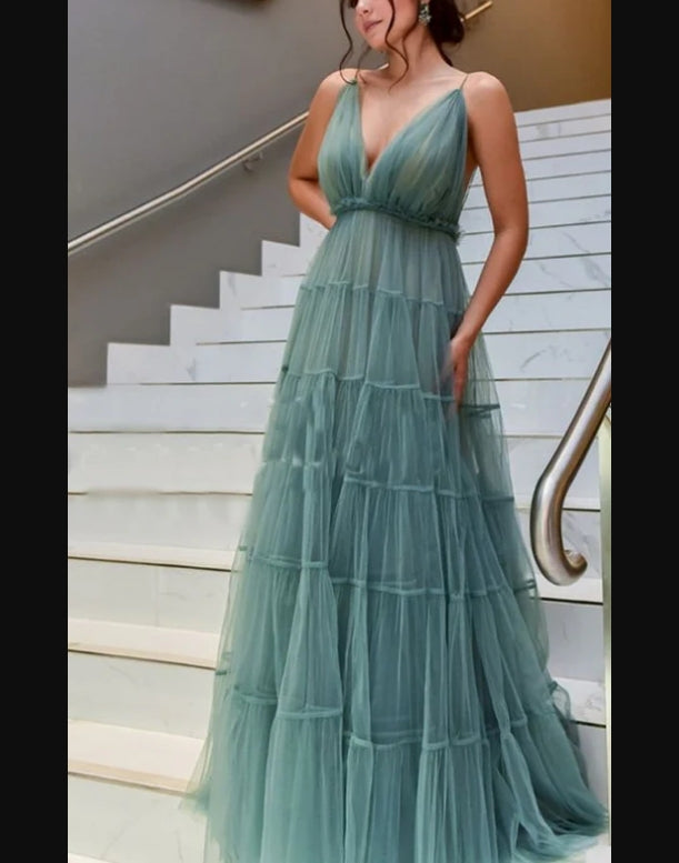 Luolandi A Line V-neck Formal Graduation Dresses Floor Length Prom Dress Charming Evening Dress