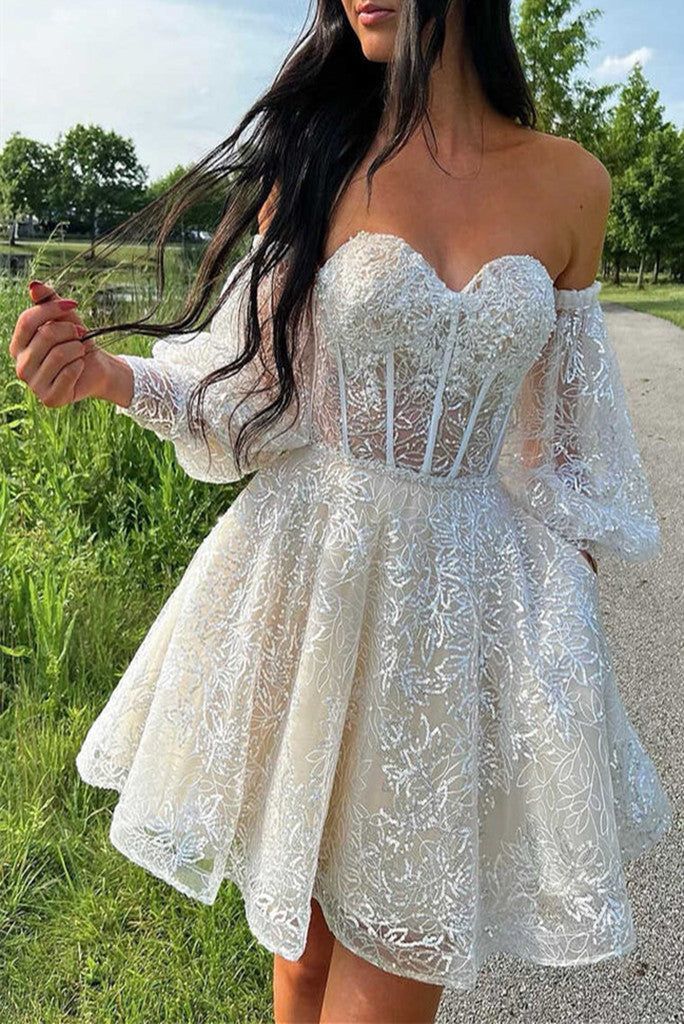 Luolandi Unique Homecoming Dresses A Line Sweetheart Short/Mini With Applique And Sleeve Beautiful