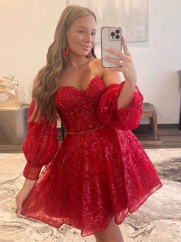 Luolandi Unique Homecoming Dresses A Line Sweetheart Short/Mini With Applique And Sleeve Beautiful