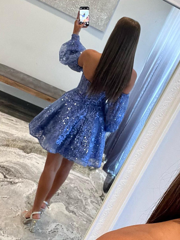 Luolandi Unique Homecoming Dresses A Line Sweetheart Short/Mini With Applique And Sleeve Beautiful