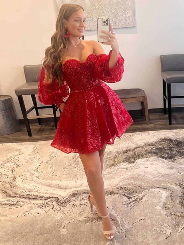 Luolandi Unique Homecoming Dresses A Line Sweetheart Short/Mini With Applique And Sleeve Beautiful