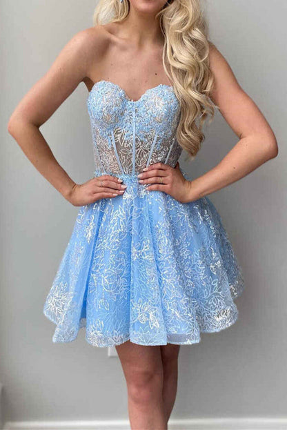 Unique Homecoming Dresses A Line Sweetheart Short/Mini With Applique And Sleeve Beautiful