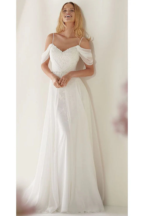 Luolandi A-Line Spaghetti Straps Off-the-Shoulder Sweep Train Wedding Dress Elegant Bridal Gown