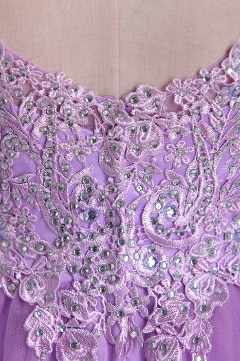 Luolandi V Neck A Line/Princess Party Dress Tulle With Applique & Beads Prom Dress