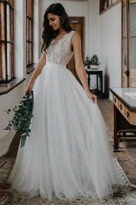 Luolandi Hot Sale V Neck Lace Open Back Beautiful Wedding Dresses Floor Length Sexy