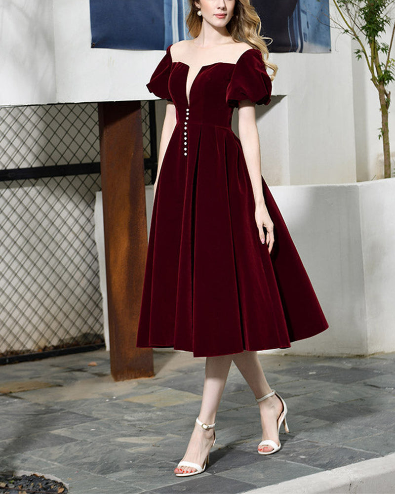 Luolandi Burgundy Velvet Scoop Lace Up A Line Homecoming Dresses Short Prom Dresses Evening Dresses