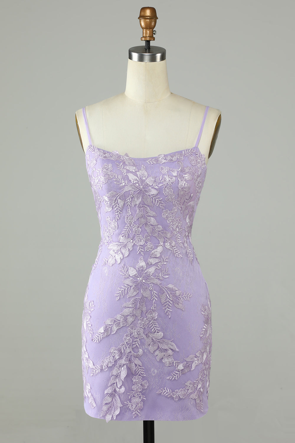 Luolandi Vintage Sheath Spaghetti Straps Satin Short Homecoming Dresses with Applique Beautiful