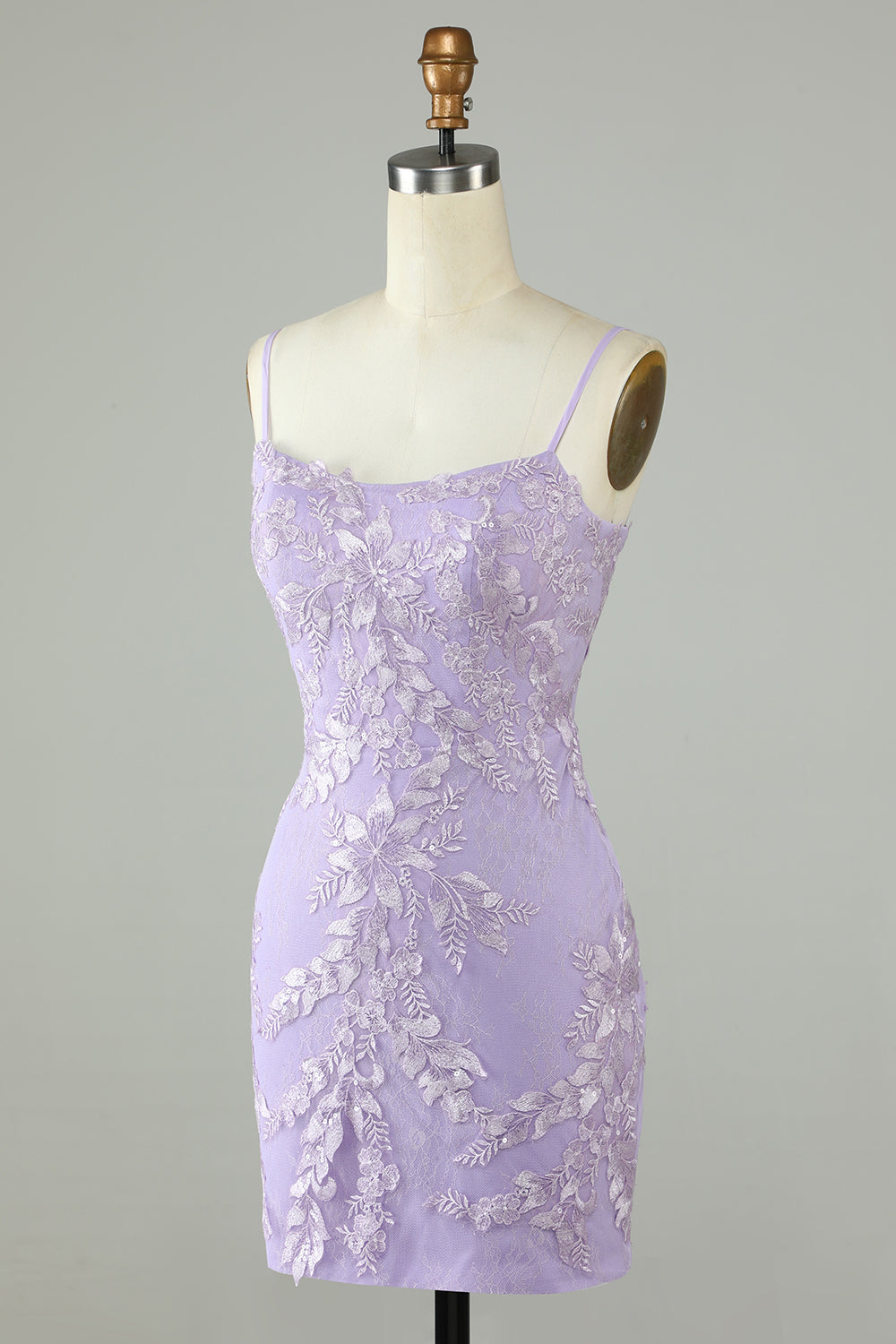 Luolandi Vintage Sheath Spaghetti Straps Satin Short Homecoming Dresses with Applique Beautiful